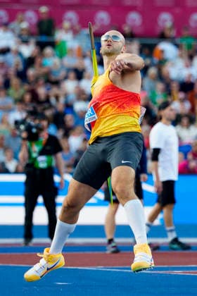 BIRMINGHAM, GREAT BRITAIN - AUGUST 15, 2026 : Julian WEBER (GER Germany) competing in the javelin throw final during the European Athletics Championships at Alexander Stadium on August 15, 2026 in Birmingham, Great Britain. Great Britain Copyright: xLeahxKohringx