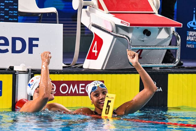NATATION : Championnat d europe de natation 2026 - PARIS - 15 08 2026 Pauline Mahieu (FRA) Mary-Ambre Moluh (FRA) Saint DenisFrance  Copyright: xBaptistexAutissierx