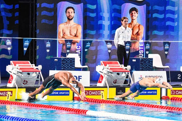 NATATION : Championnat d europe de natation 2026 - PARIS - 15 08 2026 Mewen Tomac (FRA) Yohann Ndoye-Brouard (FRA) Saint DenisFrance  Copyright: xBaptistexAutissierx