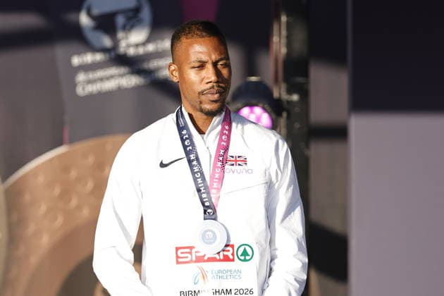 UK: 27th European Athletics Championships - Birmingham 2026, 15 August 2026 BIRMINGHAM, ENGLAND: August 15: Zharnel Hughes of Great Britain in the medal ceremony of the Men™s 200m during day five of the 27th European Athletics Championships at Alexander Stadium on August 15 2026 Photo by Ben Booth SportPix SIPA USA Birmingham Alexander Stadium West Midlands England Copyright: xBenxBoothx