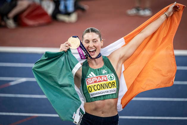 RECORD DATE NOT STATED 15th August 2026; Alexander Stadium, Birmingham, Midlands, England; 2026 European Athletics Championships, Day Six; Kate O Connor (IRL) celebrates winning the womens heptathlon GodfreyxPitt