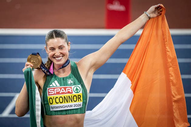 RECORD DATE NOT STATED 15th August 2026; Alexander Stadium, Birmingham, Midlands, England; 2026 European Athletics Championships, Day Six; Kate O Connor (IRL) celebrates winning the womens heptathlon GodfreyxPitt