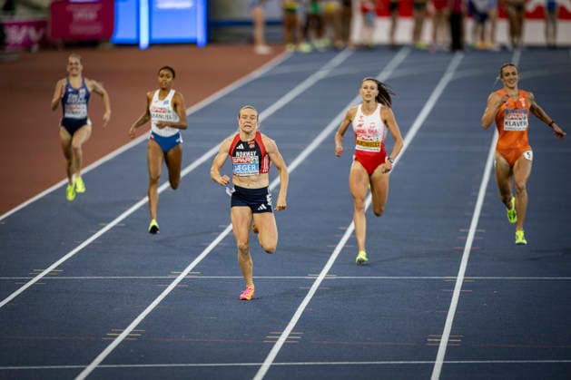 RECORD DATE NOT STATED 15th August 2026; Alexander Stadium, Birmingham, Midlands, England; 2026 European Athletics Championships, Day Six; Henriette Jaeger (NOR) celebrates winning the womens 400m GodfreyxPitt