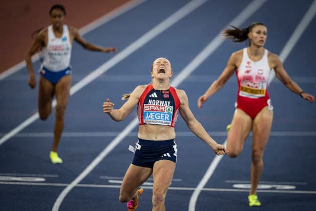 RECORD DATE NOT STATED 15th August 2026; Alexander Stadium, Birmingham, Midlands, England; 2026 European Athletics Championships, Day Six; Henriette Jaeger (NOR) celebrates winning the womens 400m GodfreyxPitt