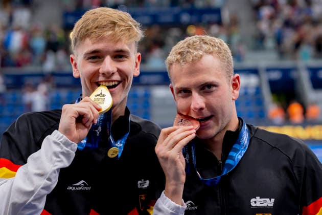France, Paris, Centre Aquatique Olympique Metropole du Grand Paris, 15.08.2026, European Aquatics Championships, Day 16 - Final Session, Johannes Liebmann, SC Magdeburg and Oliver Klemet, SG Frankfurt, Photo by Eibner Pressefoto Tino Henschel European Aquatics Championships, Day 16 - Final Session Paris *** France, Paris, Centre Aquatique Olympique Metropole du Grand Paris, August 15, 2026, European Aquatics Championships, Day 16 Final Session, Johannes Liebmann, SC Magdeburg, and Oliver Klemet, SG Frankfurt, Photo by Eibner Pressefoto Tino Henschel, European Aquatics Championships, Day 16 Final Session, Paris Copyright: xEibnerxPressefotox