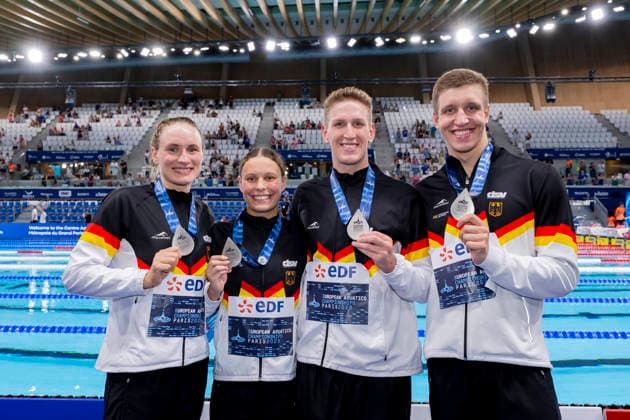 France, Paris, Centre Aquatique Olympique Metropole du Grand Paris, 15.08.2026, European Aquatics Championships, Day 16 - Final Session, 4x200m Freestyle Mixed Relay, Germany, Maya Tobehn, Dresdner SC, Linda Roth, SC Magdeburg, Lukas Maertens, SC Magdeburg and Jarno Baeschnitt, Team Bochum, Photo by Eibner Pressefoto Tino Henschel European Aquatics Championships, Day 16 - Final Session Paris *** France, Paris, Centre Aquatique Olympique Metropole du Grand Paris, August 15, 2026, European Aquatics Championships, Day 16 Final Session, 4x200m Freestyle Mixed Relay, Germany, Maya Tobehn, Dresdner SC, Linda Roth, SC Magdeburg, Lukas Maertens, SC Magdeburg, and Jarno Baeschnitt, Team Bochum, Photo by Eibner Pressefoto Tino Henschel, European Aquatics Championships, Day 16 Final Session, Paris Copyright: xEibnerxPressefotox