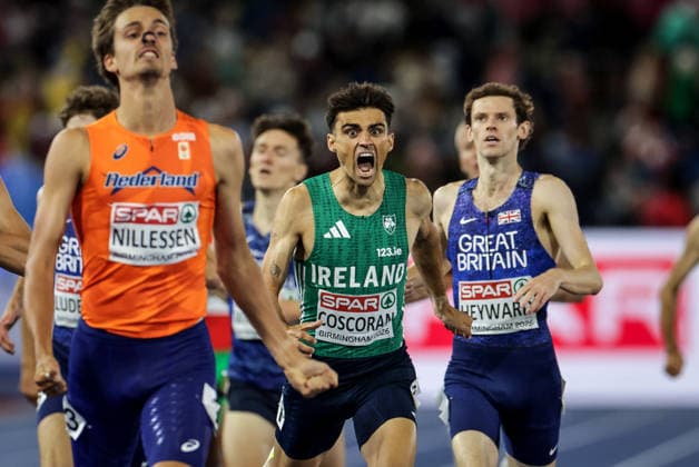 2026 European Athletics Championships, Alexander Stadium, Birmingham, England 15 8 2026 Men™s 1500m Final Ireland™s Andrew Coscoran crosses the line to win a bronze medal Andrew Coscoran crosses the line to win a bronze medal 15 8 2026  Copyright: xx 0S9A8183