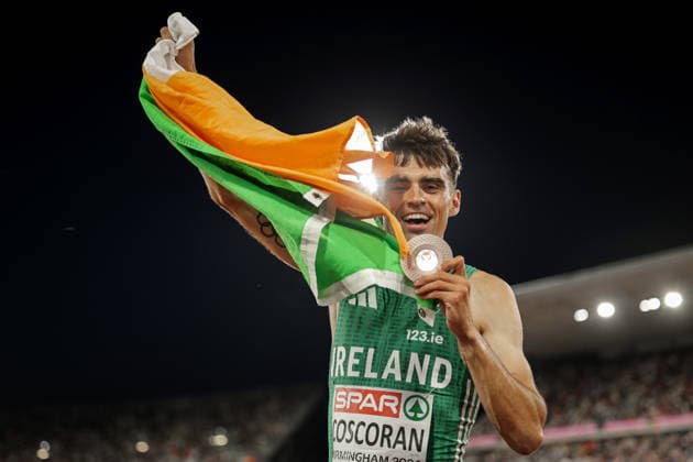 2026 European Athletics Championships, Alexander Stadium, Birmingham, England 15 8 2026 Men™s 1500m Final Ireland™s Andrew Coscoran celebrates winning a bronze medal Andrew Coscoran celebrates winning a bronze medal 15 8 2026  Copyright: xx 0U6A7413