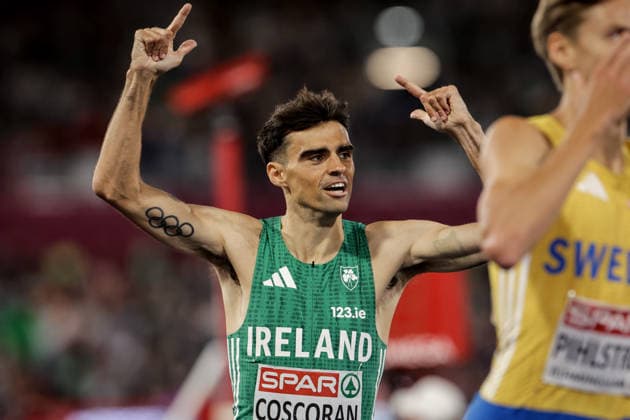 2026 European Athletics Championships, Alexander Stadium, Birmingham, England 15 8 2026 Men™s 1500m Final Ireland™s Andrew Coscoran celebrates winning a bronze medal Andrew Coscoran celebrates winning a bronze medal 15 8 2026  Copyright: xx 0S9A8245