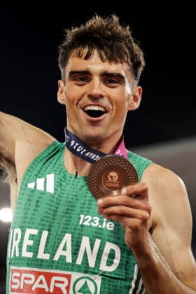 2026 European Athletics Championships, Alexander Stadium, Birmingham, England 15 8 2026 Men™s 1500m Final Ireland™s Andrew Coscoran celebrates winning a bronze medal Andrew Coscoran celebrates winning a bronze medal 15 8 2026  Copyright: xx 0U6A7426