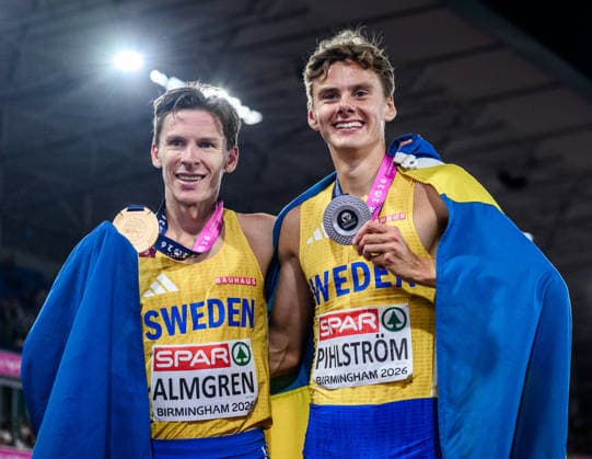 260815 Andreas Almgren of Sweden celebrates first place in men s 10 000 meter and Samuel Pihlström of Sweden celebrates second place in men s 1500 meter final during day 6 of the 2026 European Athletics Championships on August 15, 2026 in Birmingham. Photo: Mathias Bergeld BILDBYRAN kod MB MT1071 friidrott athletics friidrett friidrotts-em em friidretts-em 2026 european athletics championships day 6 bbeng sweden sverige jubel *** August 15, 2026: Andreas Almgren of Sweden celebrates winning first place in the men’s 10,000-meter race, and Samuel Pihlström of Sweden celebrates finishing second in the men’s 1,500-meter final during Day 6 of the 2026 European Athletics Championships on August 15, 2026 in Birmingham. Photo by Mathias Bergeld, BILDBYRAN, code MB MT1071. track and field, athletics, friidrett, friidrotts EM, 2026 European Athletics Championships, Day 6, BBENG, Sweden, jubel  Copyright: MATHIASxBERGELD BB260815MB151