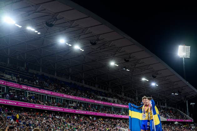 260815 Andreas Almgren of Sweden celebrates first place in men s 10 000 meter and Samuel Pihlström of Sweden celebrates second place in men s 1500 meter final during day 6 of the 2026 European Athletics Championships on August 15, 2026 in Birmingham. Photo: Mathias Bergeld BILDBYRAN kod MB MT1071 friidrott athletics friidrett friidrotts-em em friidretts-em 2026 european athletics championships day 6 bbeng sweden sverige jubel *** August 15, 2026: Andreas Almgren of Sweden celebrates winning first place in the men’s 10,000-meter race, and Samuel Pihlström of Sweden celebrates finishing second in the men’s 1,500-meter final during Day 6 of the 2026 European Athletics Championships on August 15, 2026 in Birmingham. Photo by Mathias Bergeld, BILDBYRAN, code MB MT1071. track and field, athletics, friidrett, friidrotts EM, 2026 European Athletics Championships, Day 6, BBENG, Sweden, jubel  Copyright: MATHIASxBERGELD BB260815MB152