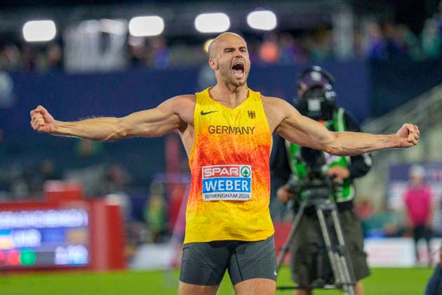 BIRMINGHAM, GREAT BRITAIN - AUGUST 15, 2026 : European champion in the javelin throw: Julian WEBER (GER Germany) during the European Athletics Championships at Alexander Stadium on August 15, 2026 in Birmingham, Great Britain. Great Britain Copyright: xLeahxKohringx