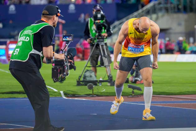 BIRMINGHAM, GREAT BRITAIN - AUGUST 15, 2026 : European champion in the javelin throw: Julian WEBER (GER Germany) during the European Athletics Championships at Alexander Stadium on August 15, 2026 in Birmingham, Great Britain. Great Britain Copyright: xLeahxKohringx