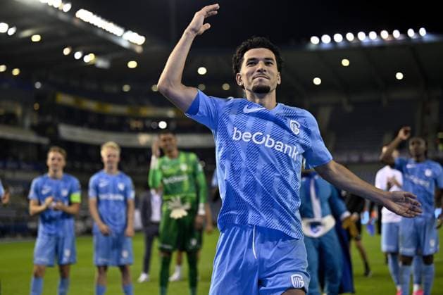 Genk s Zakaria El Ouahdi celebrates after winning a soccer match between KRC Genk and KVC Westerlo, Saturday 15 August 2026 in Genk, on day 2 of the 2026-2027 Jupiler Pro League first division of the Belgian championship. JOHAN EYCKENS JohanxEyckens  x183480615x