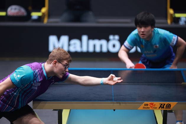 2026 WTT Europe Smash - Sweden - Main Draw - 15 August 2026 - Day 6 Alexis Lebrun of France plays against Tomokazu Harimoto of Japan during the Men s Singles Quarterfinal at the 2026 Europe Smash at the Malmo Arena in Malmo, Sweden, on August 15, 2026. Malmo Sweden  Copyright: xRemyxGrosx originalFilename:gros-europesm260815_npzb9.jpg