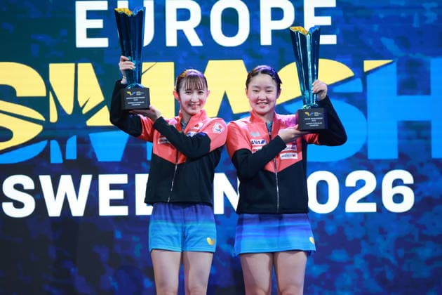 2026 WTT Europe Smash - Sweden - Main Draw - 15 August 2026 - Day 6 Miwa Harimoto and Hina Hayata of Japan win the Women s Doubles final at the 2026 Europe Smash at the Malmo Arena in Malmo, Sweden, on August 15, 2026. Malmo Sweden  Copyright: xRemyxGrosx originalFilename:gros-europesm260815_npPN3.jpg