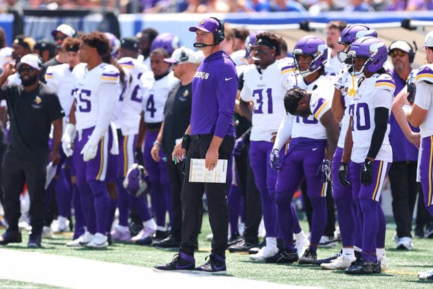 EAST RUTHERFORD, NJ - AUGUST 15: Kevin O Connell head coach of the Minnesota Vikings during the pre-season game against the New York Giants on August 15, 2026 at MetLife Stadium in East Rutherford, New Jersey. (Photo by Rich Graessle Icon Sportswire) NFL, American Football Herren, USA AUG 15 Vikings at Giants EDITORIAL USE ONLY Icon26081530583