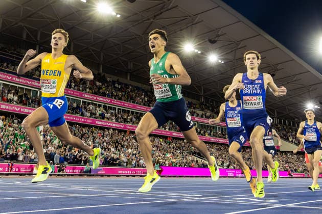 2026 European Athletics Championships, Alexander Stadium, Birmingham, England 15 8 2026 Men™s 1500m Final Ireland™s Andrew Coscoran crosses the line winning a bronze medal Andrew Coscoran crosses the line winning a bronze medal 15 8 2026  Copyright: xx MT2_5097