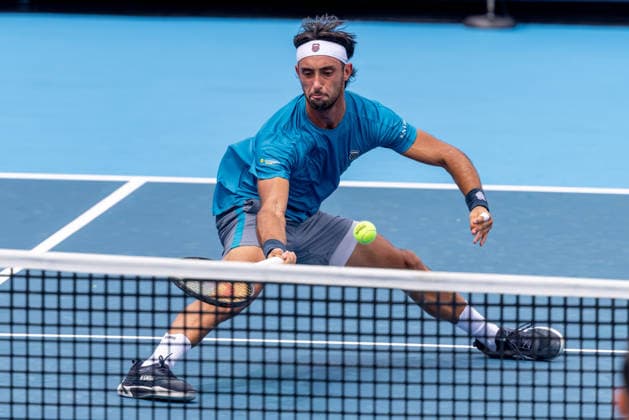 August 15, 2026, Mason, Ohio, U.S: Thiago Agustin Tirante (ARG) slide at the net to return a shot during SaturdayÃ¢â‚¬â ¢s second round of the Cincinnati Open at the Lindner Family Tennis Center , Mason, Oh. Mason U.S - ZUMAs304 20260815_zaf_s304_110 Copyright: xScottxStuartx