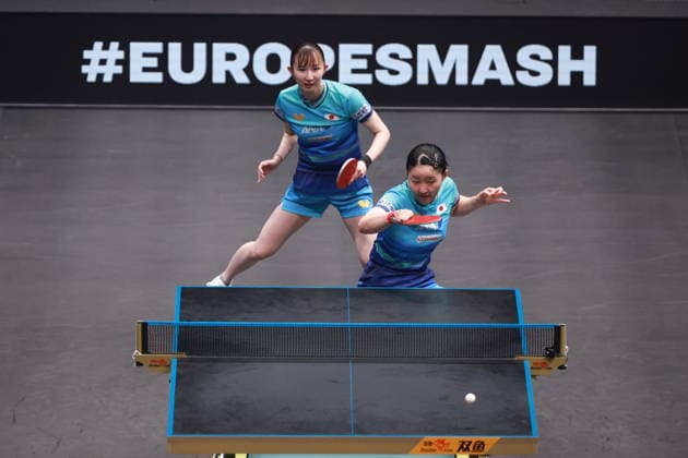 2026 WTT Europe Smash - Sweden - Main Draw - 15 August 2026 - Day 6 Miwa Harimoto and Hina Hayata of Japan compete against Doo Hoi Kem and NG Wing Lam of Hong Kong during the Women s Doubles Final at the 2026 Europe Smash at the Malmo Arena in Malmo, Sweden, on August 15, 2026. Malmo Sweden  Copyright: xRemyxGrosx originalFilename:gros-europesm260815_npxnL.jpg
