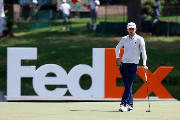 MEMPHIS, TN - AUGUST 15: Nick Taylor of Canada waits to putt on No. 18 during the third round of the FedEx St. Jude Championship, August 15, 2026, at TPC Southwind in Memphis, Tennessee. (Photo by Matthew Maxey Icon Sportswire) GOLF: AUG 15 PGA, Golf Herren FedEx St. Jude Championship EDITORIAL USE ONLY Icon260815066