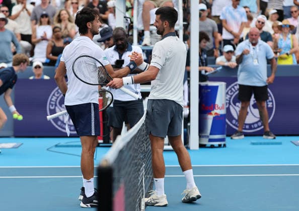 August 15, 2026, Mason, Ohio, USA: THIAGO AGUSTIN TIRANTE of Argentina and NOVAK DJOKOVIC of Serbia after the match in the second round of tennis tournament WTA, Tennis Damen 1000 Cincinnati Open in Mason, USA. Tirante won 2:6, 6:4, 6:4. Mason USA - ZUMAc278 20260815_zsp_c278_017 Copyright: xMarcinxCholewinskix