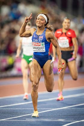 RECORD DATE NOT STATED 15th August 2026; Alexander Stadium, Birmingham, Midlands, England; 2026 European Athletics Championships, Day Six; Imani Lansiquot (GBR) wins gold in the womens 4x100m relay GodfreyxPitt