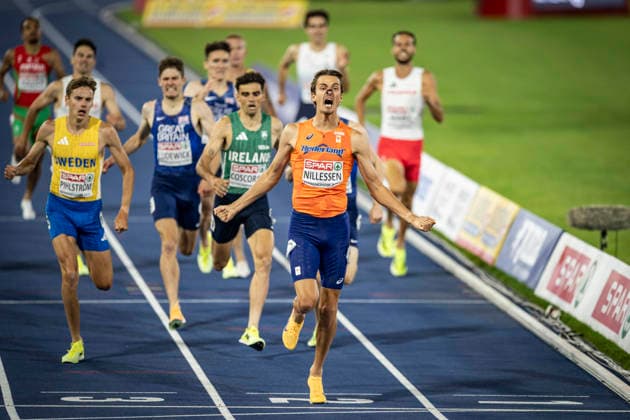 RECORD DATE NOT STATED 15th August 2026; Alexander Stadium, Birmingham, Midlands, England; 2026 European Athletics Championships, Day Six; Stefan Nillessen (NED) celebrates winning the mens 1500m GodfreyxPitt