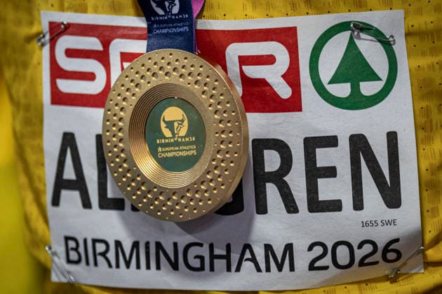 RECORD DATE NOT STATED 15th August 2026; Alexander Stadium, Birmingham, Midlands, England; 2026 European Athletics Championships, Day Six; Detail of the gold medal won by Andreas Almgren (SWE) in the mens 10000m GodfreyxPitt
