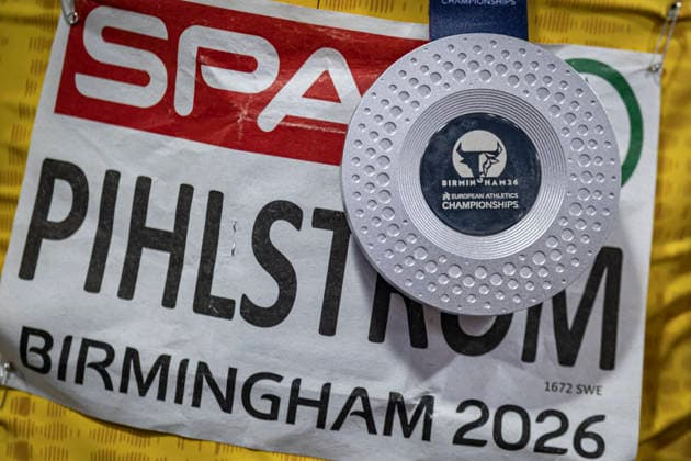 RECORD DATE NOT STATED 15th August 2026; Alexander Stadium, Birmingham, Midlands, England; 2026 European Athletics Championships, Day Six; Detail of the silver medal won by Samuel Pihlstrom (SWE) in the mens 1500m GodfreyxPitt