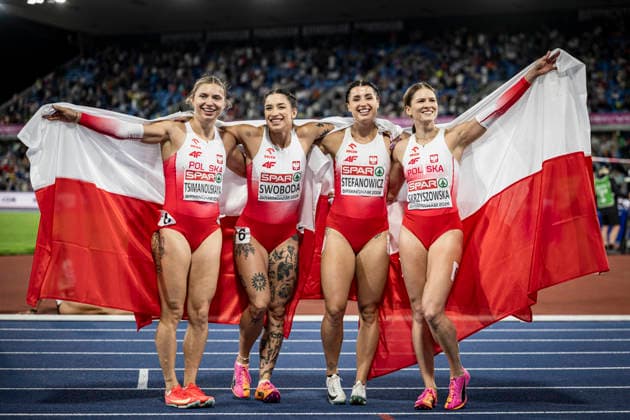 RECORD DATE NOT STATED 15th August 2026; Alexander Stadium, Birmingham, Midlands, England; 2026 European Athletics Championships, Day Six; The Polish womens 4x100m relay team celebrate winning bronze GodfreyxPitt