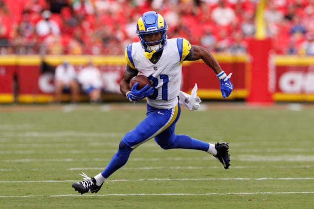 KANSAS CITY, MO - AUGUST 15: Los Angeles Rams wide receiver Brennan Presley (81) runs the ball during the second half against the Kansas City Chiefs on August 15th at Arrowhead Stadium in Kansas City, Missouri. (Photo by William Purnell Icon Sportswire) NFL, American Football Herren, USA AUG 15 Rams at Chiefs EDITORIAL USE ONLY Icon2026081502130