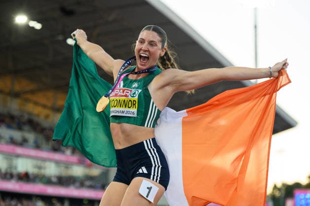 BIRMINGHAM, GREAT BRITAIN - August 15: Kate O Connor (Ireland) with her gold medal after winning the heptathlon during the European Athletics Championships 2026 at Alexander Stadium in Birmingham, Great Britain (Photo by Sven Beyrich Sports Press Photo)  Copyright: xSvenxBeyrich SportsxPressxPhotox Sportspressphoto_SPR207929