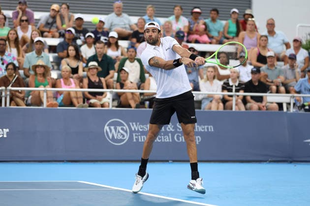 MASON, OHIO - AUGUST 15: Matteo Berrettini of Italy in action during day five of the Cincinnati Open at the Lindner Family Tennis Center on August 15, 2026 in Mason, Ohio.  Copyright: xShainaxBenhiyoun SPPx Sportspressphoto_SPR208068