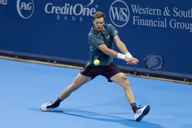 MASON, OHIO - AUGUST 15: Yannick Hanfmann of Germany in action during day five of the Cincinnati Open at the Lindner Family Tennis Center on August 15, 2026 in Mason, Ohio.  Copyright: xShainaxBenhiyoun SPPx Sportspressphoto_SPR208216