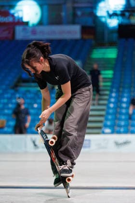World Freestyle Skateboarding Championships - Amateurs Women Qualifiers 2026. Germany - Kassel, 15.08.2026 Evangeline Lilly Gocht from Germany competes in the Amateur Womens+ Qualifiers at the World Freestyle Skateboarding Championships 2026 in Kassel, Germany. According to the citys official website compete Riders from more than 30 nations at the international freestyle skateboarding event, combining technical tricks and creativity in the qualification rounds. Hesse