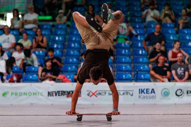 World Freestyle Skateboarding Championships - Men Pro Qualifiers 2026. Germany - Kassel, 15.08.2026 Tobias Heise from Germany shows trick during the competition in the Men professional Qualifiers at the World Freestyle Skateboarding Championships 2026 in Kassel, Germany. According to the citys official website compete Riders from more than 30 nations at the international freestyle skateboarding event, combining technical tricks, creativity and individual style in the qualification rounds. Hesse