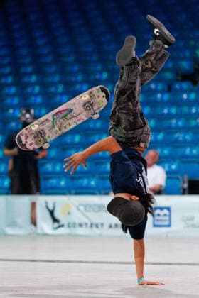 World Freestyle Skateboarding Championships - Men Pro Qualifiers 2026. Germany - Kassel, 15.08.2026 Ikkei Nagao from Japan shows trick during the competition in the Men professional Qualifiers at the World Freestyle Skateboarding Championships 2026 in Kassel, Germany. According to the citys official website compete Riders from more than 30 nations at the international freestyle skateboarding event, combining technical tricks, creativity and individual style in the qualification rounds. Hesse