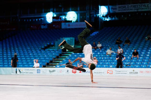 World Freestyle Skateboarding Championships - Men Pro Qualifiers 2026. Germany - Kassel, 15.08.2026 Marcio Torres from Brazil shows trick during the competition in the Men professional Qualifiers at the World Freestyle Skateboarding Championships 2026 in Kassel, Germany. According to the citys official website compete Riders from more than 30 nations at the international freestyle skateboarding event, combining technical tricks, creativity and individual style in the qualification rounds. Hesse