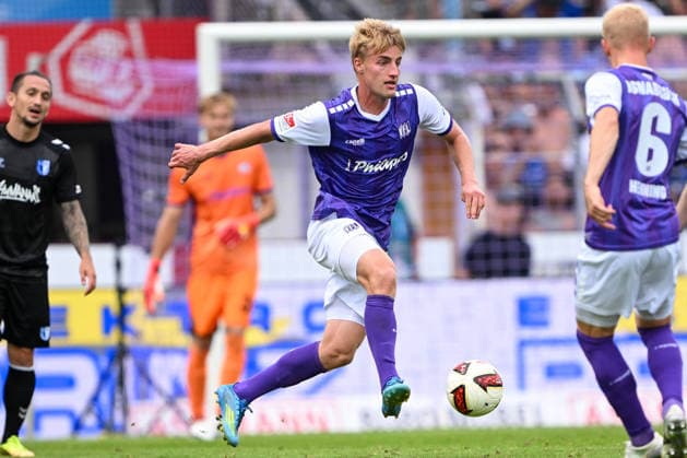 2. Bundesliga 26 27 - VfL Osnabrück - 1. FC Magdeburg am 15.08.2026 an der Bremer Brücke in Osnabrück Fridolin Wagner (Osnabrueck) am Ball. *** 2. Bundesliga, Matchday 26, VfL Osnabrück 1, FC Magdeburg on August 15, 2026, at Bremer Brücke in Osnabrück; Fridolin Wagner, Osnabrück, on the ball MT