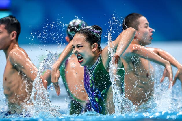 (260816) -- BUDAPEST, Aug. 16, 2026 -- Members of Team China perform during the Team Acrobatic Final of the World Aquatics Junior Artistic Swimming Championships in Budapest, Hungary, on Aug. 15, 2026. (Photo by Xinhua) (SP)HUNGARY-BUDAPEST-ARTISTIC SWIMMING-WORLD JUNIOR CHAMPIONSHIPS-TEAM ACROBATIC DavidxBalogh 