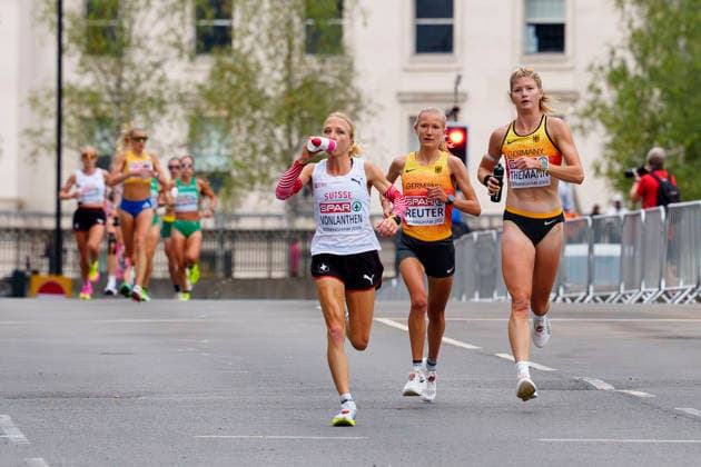 BIRMINGHAM, GREAT BRITAIN - AUGUST 16, 2026 : Nina REUTER (GER Germany) and Tabea Themann (GER Germany) competing in the marathon during the European Athletics Championships at Alexander Stadium on August 16, 2026 in Birmingham, Great Britain. Great Britain Copyright: xLeahxKohringx