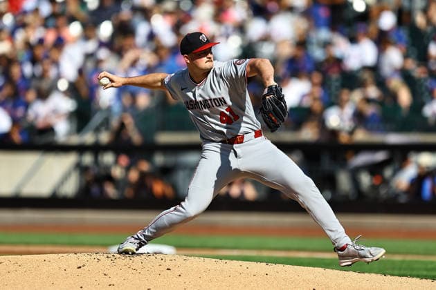 MLB, Baseball Herren, USA Nationals Vs. New York Mets Washington Nationals starting pitcher Brad Lord 41 throws during the first inning of the baseball game against the New York Mets at Citi Field in Flushing, New York, on August 15, 2026. Flushing N.Y. United States  Copyright: xGordonxDonovanx originalFilename:donovan-mlbnatio260815_npc2w.jpg