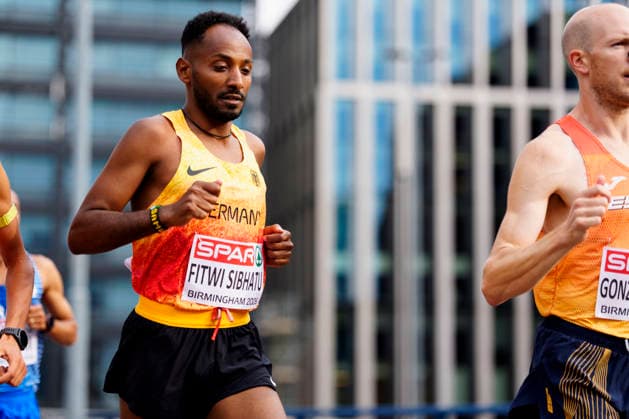 BIRMINGHAM, GREAT BRITAIN - AUGUST 16, 2026 : SIBHATU Samuel FITWI (GER Germany) competing in the marathon during the European Athletics Championships at Alexander Stadium on August 16, 2026 in Birmingham, Great Britain. Great Britain Copyright: xLeahxKohringx