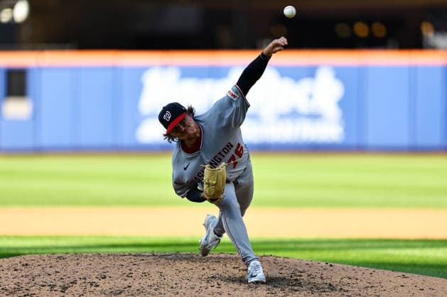 MLB, Baseball Herren, USA Nationals Vs. New York Mets Washington Nationals relief pitcher Will Dion 76 throws during the fifth inning of the baseball game against the New York Mets at Citi Field in Flushing, New York, on August 15, 2026. Flushing N.Y. United States  Copyright: xGordonxDonovanx originalFilename:donovan-mlbnatio260815_npknT.jpg