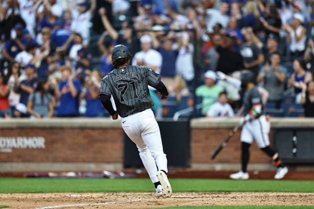 MLB, Baseball Herren, USA Nationals Vs. New York Mets New York Mets player Cristian Pache, wearing number 71, scores the winning run during the ninth inning of a baseball game against the Washington Nationals at Citi Field in Flushing, New York, on August 15, 2026. Flushing N.Y. United States  Copyright: xGordonxDonovanx originalFilename:donovan-mlbnatio260815_np9bJ.jpg