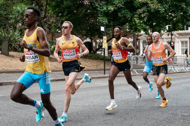 Richard Ringer (LC Rehlingen, Marathon Maenner), Samuel Fitwi (Silvesterlauf Trier, Marathon Maenner), GBR, Leichtathletik, Athletics, European Athletics Championships 2026, Leichtathletik Europameisterschaft 2026, Birmingham 2026, 09.08.2026, GBR, Leichtathletik, Athletics, European Athletics Championships 2026, Leichtathletik Europameisterschaft 2026, Birmingham 2026, 09.08.2026 Birmingham *** Richard Ringer, LC Rehlingen, Men s Marathon; Samuel Fitwi, Trier New Year s Run, Men s Marathon; GBR, Track and Field, Athletics, 2026 European Athletics Championships, 2026 European Track and Field Championships, Birmingham 2026, August 9, 2026, GBR, Track and Field, Athletics, 2026 European Athletics Championships, 2026 European Track and Field Championships, Birmingham 2026, August 9, 2026, Birmingham Copyright: xStefanxMayerx EP_SMR