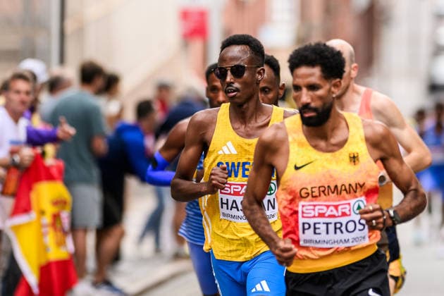 260816 Suldan Hassan of Sweden competes in men™s marathon during day 7 of the 2026 European Athletics Championships on August 16, 2026 in Birmingham. Photo: Mathias Bergeld BILDBYRAN kod MB MT1072 friidrott athletics friidrett friidrotts-em em friidretts-em 2026 european athletics championships 7 bbeng sverige maraton marathon *** August 16, 2026: Suldan Hassan of Sweden competes in the men’s marathon on day 7 of the 2026 European Athletics Championships on August 16, 2026 in Birmingham. Photo by Mathias Bergeld, BILDBYRAN, code MB MT1072. track and field, athletics, friidrett, friidrotts EM, 2026 European Athletics Championships, Day 7, Sweden, marathon  Copyright: MATHIASxBERGELD BB260816MB018
