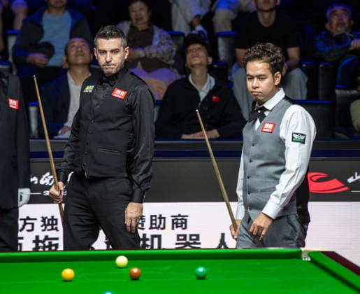 (260816) -- TAIYUAN, Aug. 16, 2026 -- Mark Selby (L) of England and Noppon Saengkham of Thailand compete during the final match at China Open 2026 snooker tournament in Taiyuan, north China s Shanxi Province, Aug. 16, 2026. ) (SP)CHINA-TAIYUAN-SNOOKER-CHINA OPEN-FINAL (CN) CaoxYang 